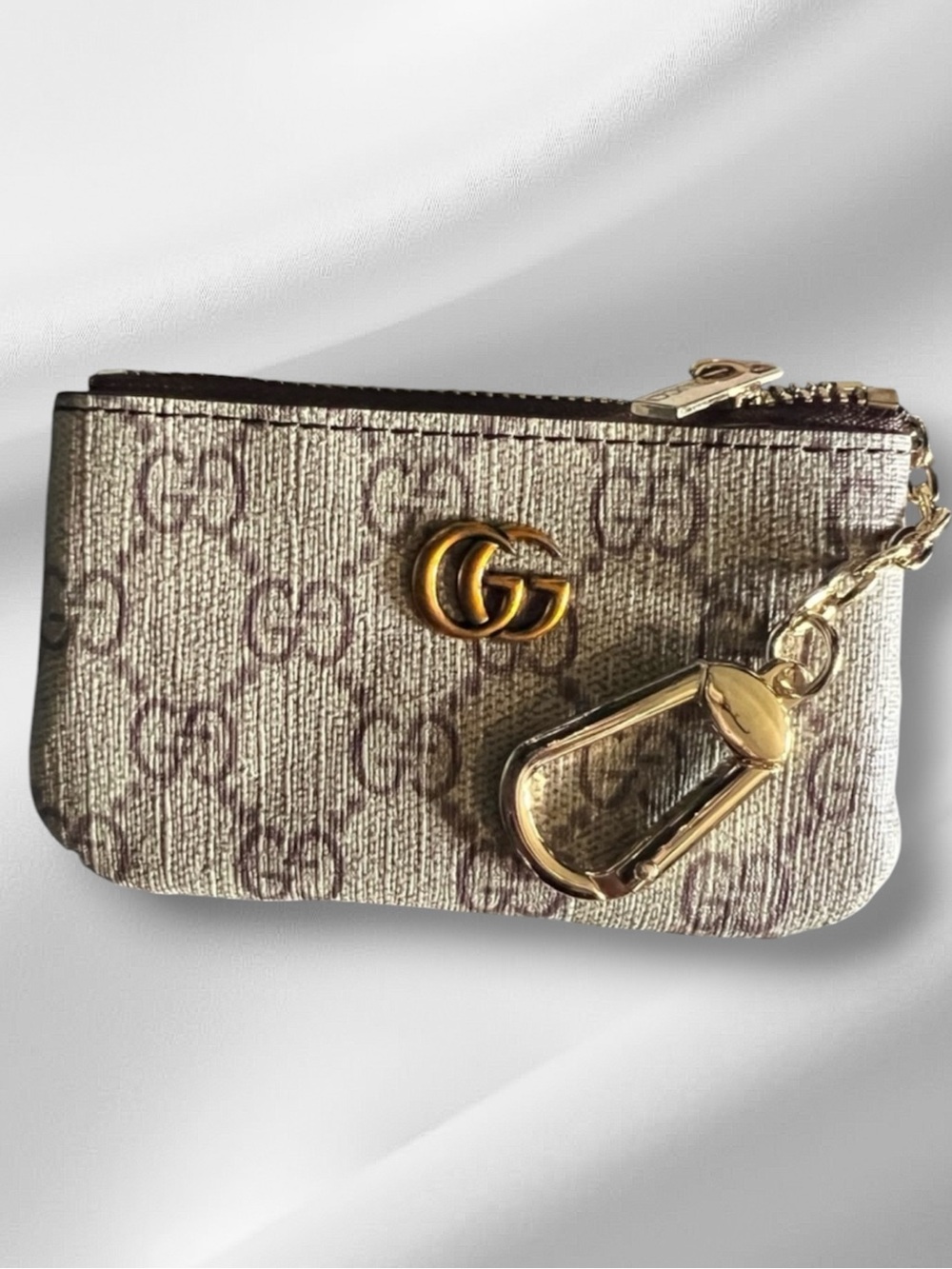 Luxury Designer Beige logo Supreme Key Pouch with Gold Hardware-NWOT